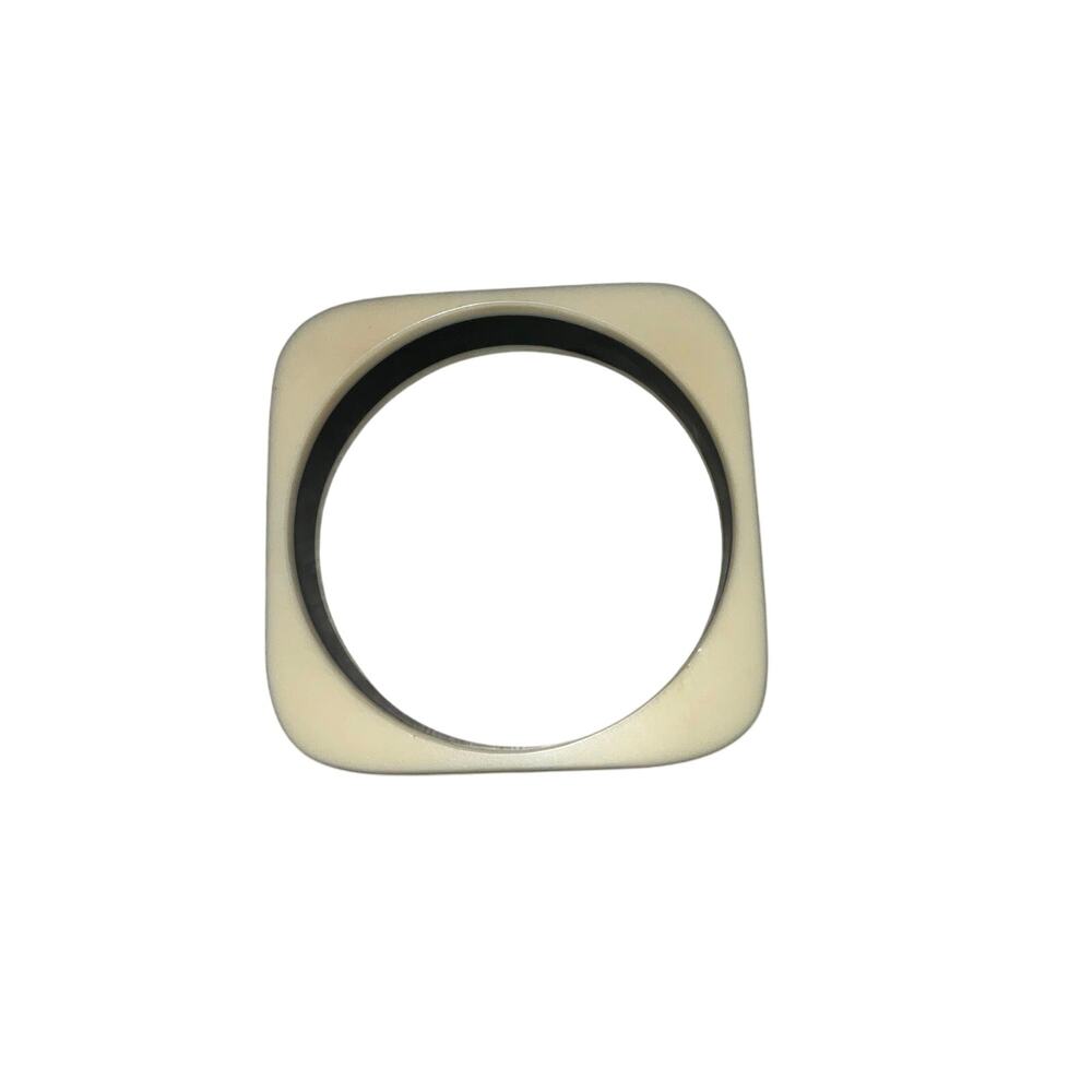 Iris Apfel & Bajalia Square Lucite Bangle Bracelet Cream & Black Mod Colorblock